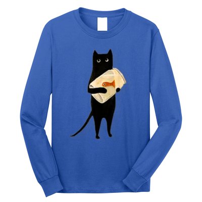 Cat Holding Goldfish Bowl Art Design Long Sleeve Shirt