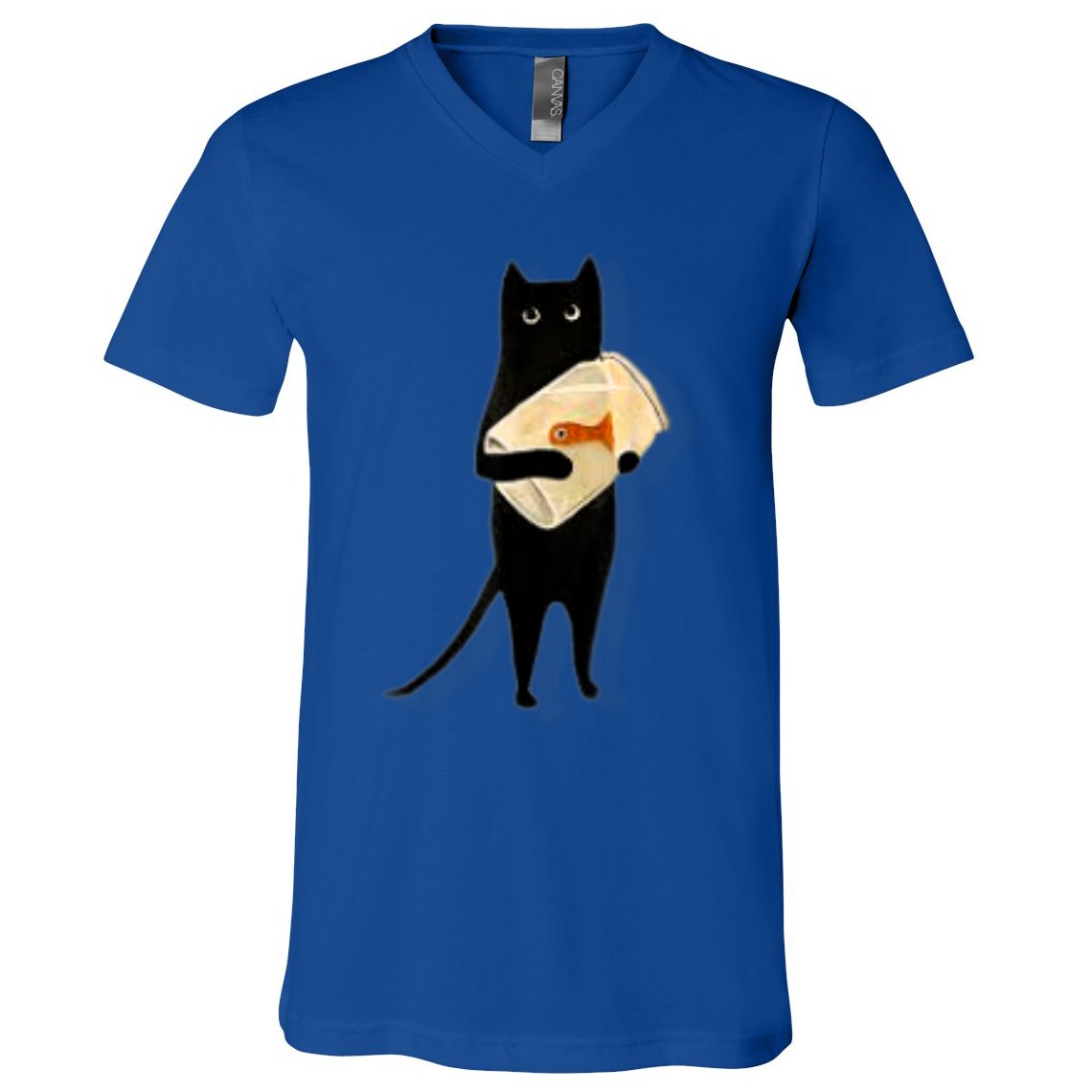 Cat Holding Goldfish Bowl Art Design V-Neck T-Shirt
