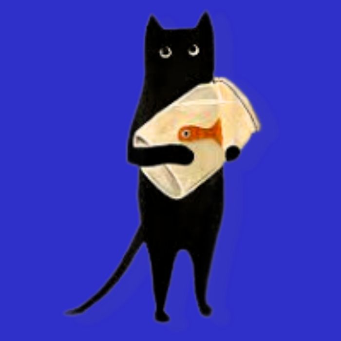 Cat Holding Goldfish Bowl Art Design Button