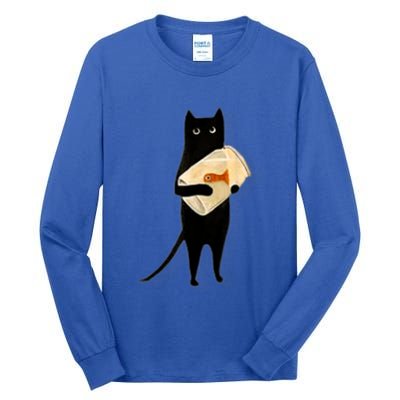 Cat Holding Goldfish Bowl Art Design Tall Long Sleeve T-Shirt