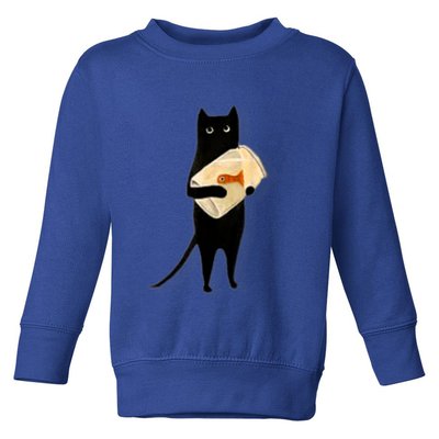 Cat Holding Goldfish Bowl Art Design Toddler Sweatshirt