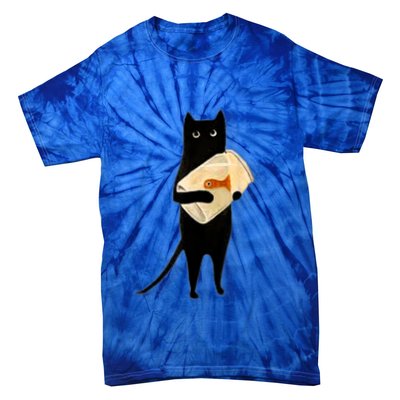 Cat Holding Goldfish Bowl Art Design Tie-Dye T-Shirt