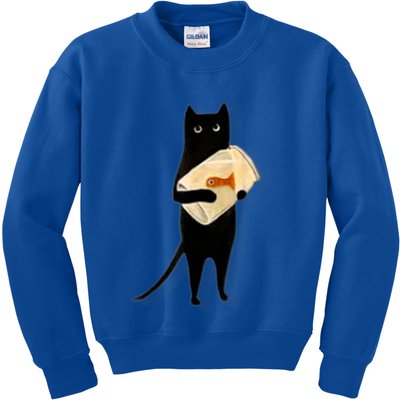 Cat Holding Goldfish Bowl Art Design Kids Sweatshirt