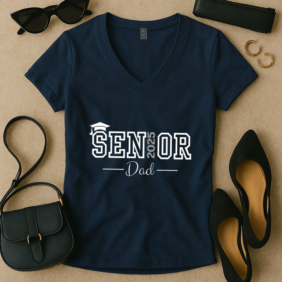 Cute Heart Graduate Proud Dad Senior Of 2025 Class Women's V-Neck T-Shirt
