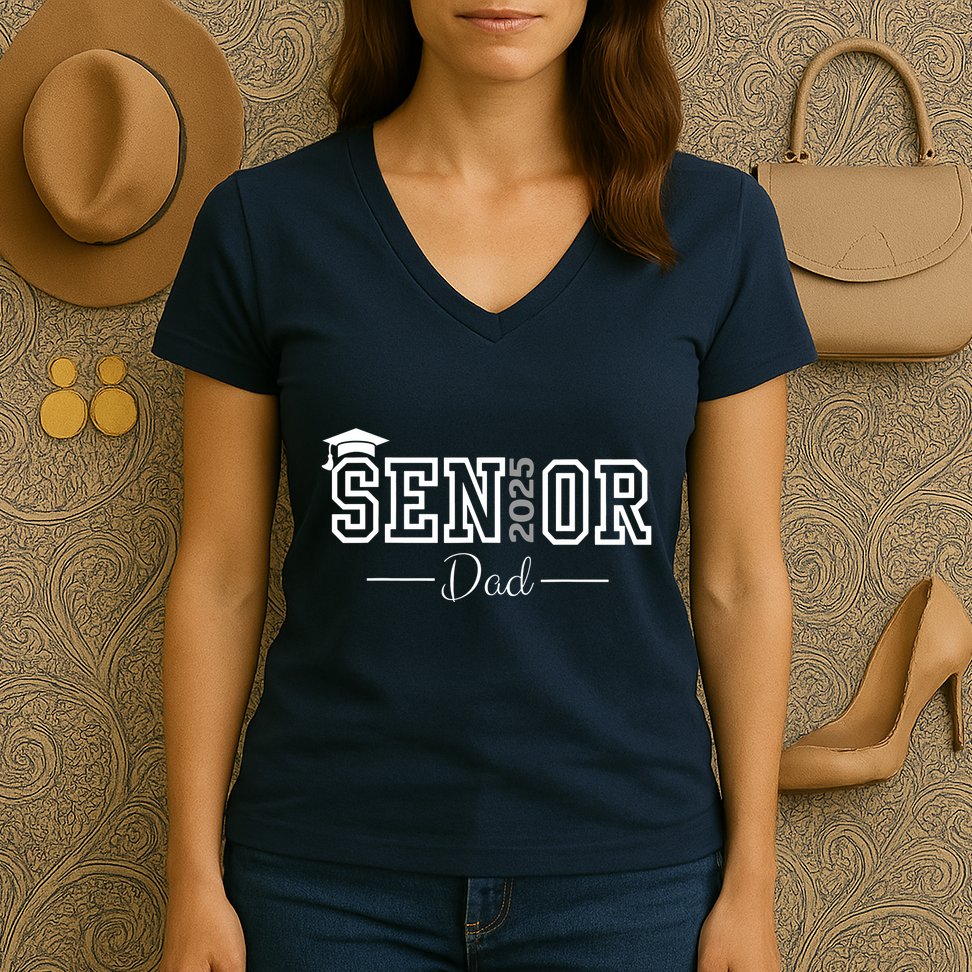 Cute Heart Graduate Proud Dad Senior Of 2025 Class Women's V-Neck T-Shirt