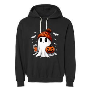 Cute Halloween Ghost Drink Pumpkin Garment-Dyed Fleece Hoodie