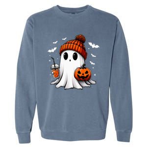 Cute Halloween Ghost Drink Pumpkin Garment-Dyed Sweatshirt