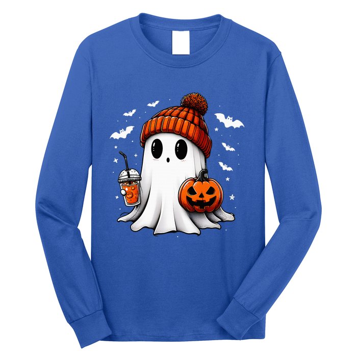 Cute Halloween Ghost Drink Pumpkin Long Sleeve Shirt