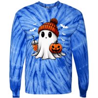 Cute Halloween Ghost Drink Pumpkin Tie-Dye Long Sleeve Shirt