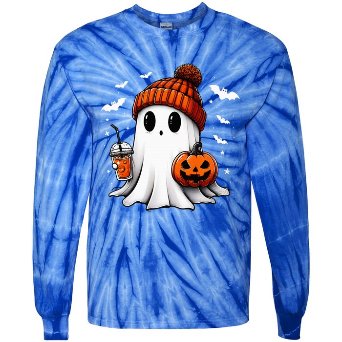 Cute Halloween Ghost Drink Pumpkin Tie-Dye Long Sleeve Shirt