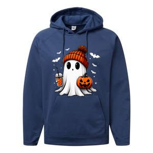 Cute Halloween Ghost Drink Pumpkin Performance Fleece Hoodie