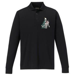 Christmas Holiday Graphic Merry And Bright Long Sleeve Performance Long Sleeve Polo