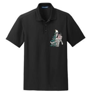 Christmas Holiday Graphic Merry And Bright Long Sleeve Dry Zone Grid Polo