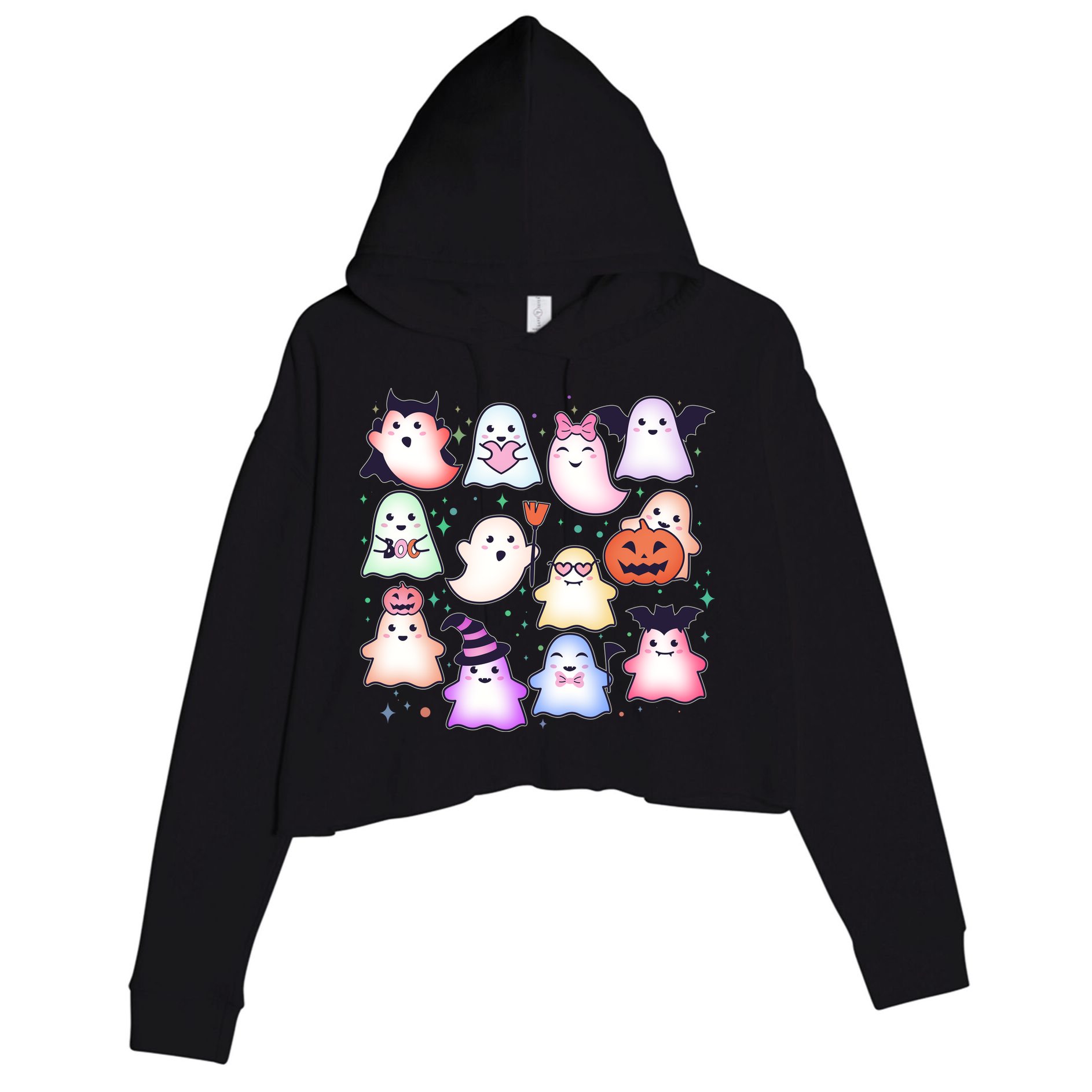 Cute Halloween Ghosts Crop Fleece Hoodie