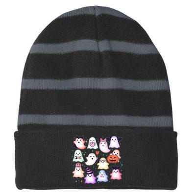 Cute Halloween Ghosts Striped Beanie with Solid Band