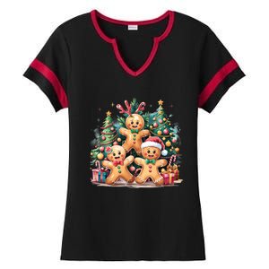 Christmas Holiday Gingerbread Xmas Christmas Tree Ladies Halftime Notch Neck Tee