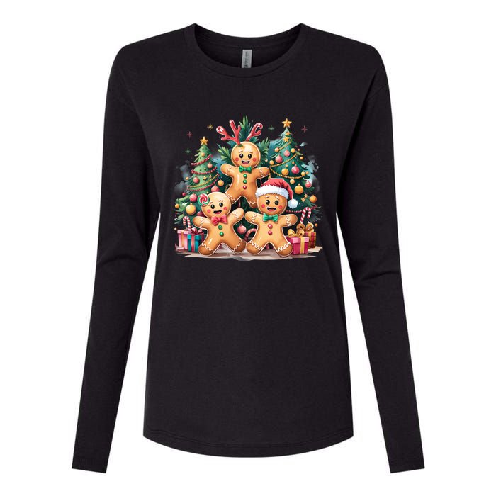 Christmas Holiday Gingerbread Xmas Christmas Tree Womens Cotton Relaxed Long Sleeve T-Shirt