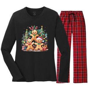 Christmas Holiday Gingerbread Xmas Christmas Tree Women's Long Sleeve Flannel Pajama Set 