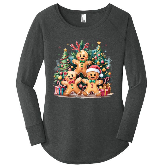 Christmas Holiday Gingerbread Xmas Christmas Tree Women's Perfect Tri Tunic Long Sleeve Shirt