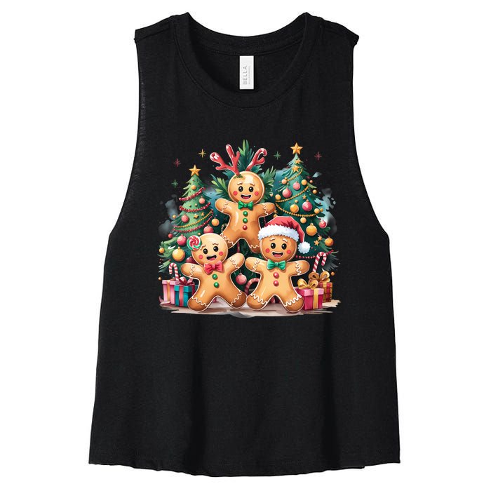 Christmas Holiday Gingerbread Xmas Christmas Tree Women's Racerback Cropped Tank