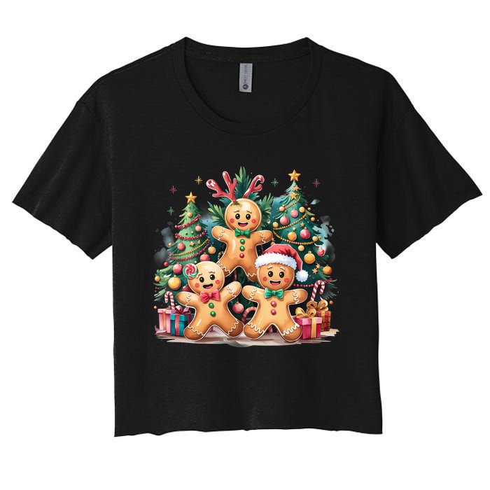 Christmas Holiday Gingerbread Xmas Christmas Tree Women's Crop Top Tee