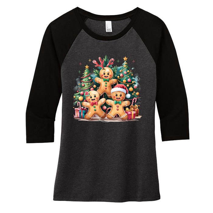 Christmas Holiday Gingerbread Xmas Christmas Tree Women's Tri-Blend 3/4-Sleeve Raglan Shirt