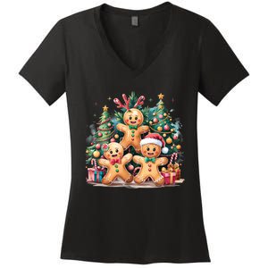 Christmas Holiday Gingerbread Xmas Christmas Tree Women's V-Neck T-Shirt