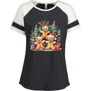 Christmas Holiday Gingerbread Xmas Christmas Tree Enza Ladies Jersey Colorblock Tee