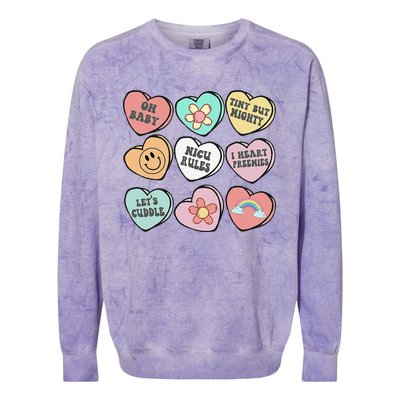 Conversation Hearts Groovy Valentines Day NICU Nurse Squad Colorblast Crewneck Sweatshirt