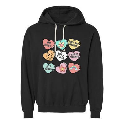 Conversation Hearts Groovy Valentines Day NICU Nurse Squad Garment-Dyed Fleece Hoodie