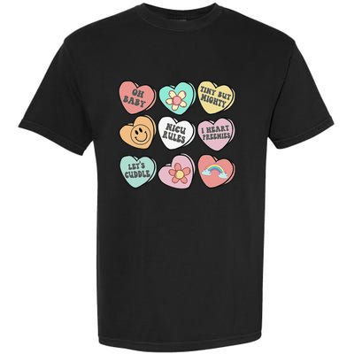 Conversation Hearts Groovy Valentines Day NICU Nurse Squad Garment-Dyed Heavyweight T-Shirt