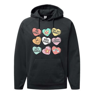 Conversation Hearts Groovy Valentines Day NICU Nurse Squad Performance Fleece Hoodie