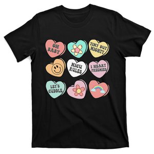 Conversation Hearts Groovy Valentines Day NICU Nurse Squad T-Shirt