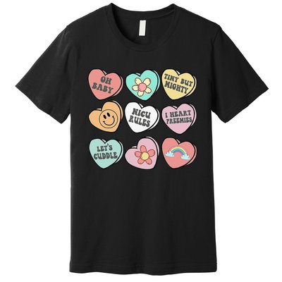 Conversation Hearts Groovy Valentines Day NICU Nurse Squad Premium T-Shirt