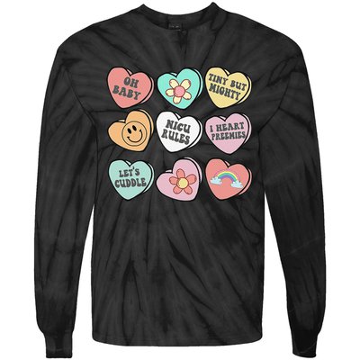 Conversation Hearts Groovy Valentines Day NICU Nurse Squad Tie-Dye Long Sleeve Shirt