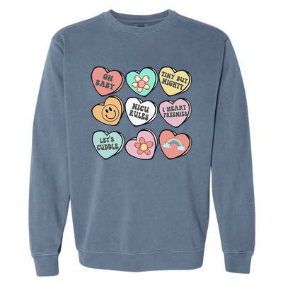 Conversation Hearts Groovy Valentines Day NICU Nurse Squad Garment-Dyed Sweatshirt