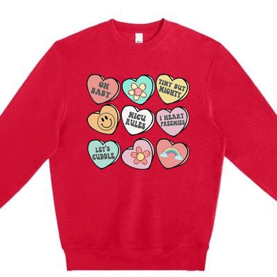 Conversation Hearts Groovy Valentines Day NICU Nurse Squad Premium Crewneck Sweatshirt