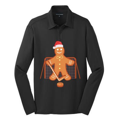 Christmas Hockey Goalie Gingerbread Goalkeeper Xmas Gift Silk Touch Performance Long Sleeve Polo