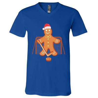 Christmas Hockey Goalie Gingerbread Goalkeeper Xmas Gift V-Neck T-Shirt