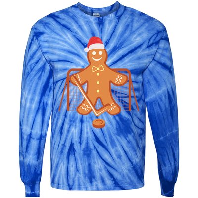 Christmas Hockey Goalie Gingerbread Goalkeeper Xmas Gift Tie-Dye Long Sleeve Shirt