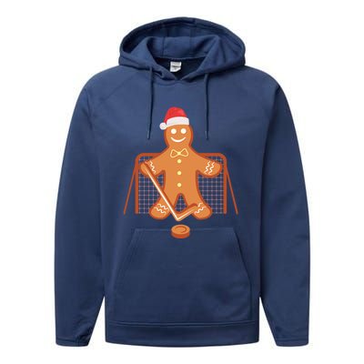 Christmas Hockey Goalie Gingerbread Goalkeeper Xmas Gift Performance Fleece Hoodie