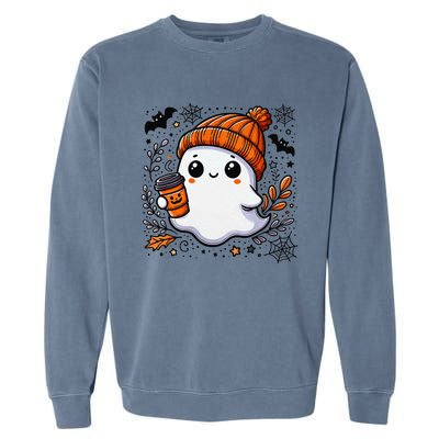 Cute Halloween Ghost Coffee Garment-Dyed Sweatshirt