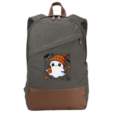 Cute Halloween Ghost Coffee Cotton Canvas Backpack