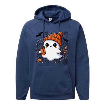 Cute Halloween Ghost Coffee Performance Fleece Hoodie