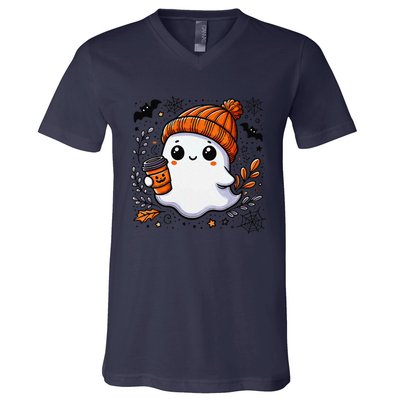 Cute Halloween Ghost Coffee V-Neck T-Shirt