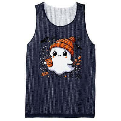 Cute Halloween Ghost Coffee Mesh Reversible Basketball Jersey Tank