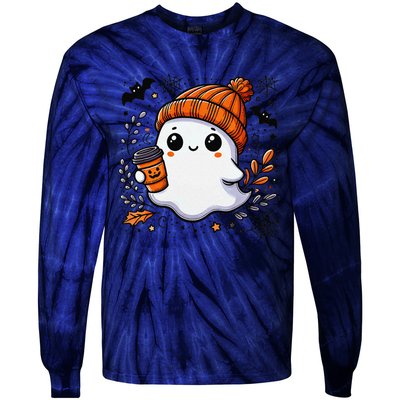 Cute Halloween Ghost Coffee Tie-Dye Long Sleeve Shirt