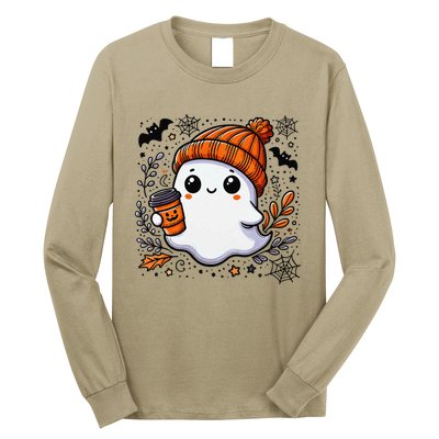 Cute Halloween Ghost Coffee Long Sleeve Shirt