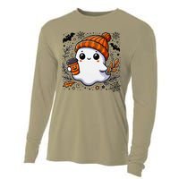 Cute Halloween Ghost Coffee Cooling Performance Long Sleeve Crew