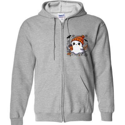 Cute Halloween Ghost Coffee Full Zip Hoodie